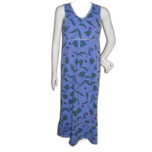 Vintage Fresh Produce Dress, L, Tulips, Blue, Midi, Pockets, Open Crochet Waist